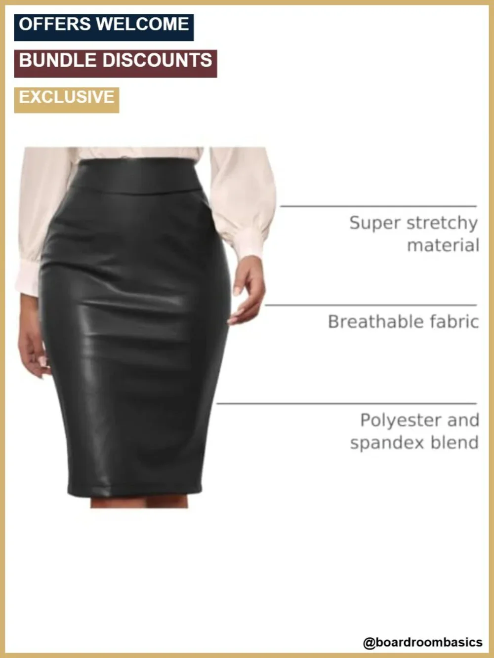 Faux Leather Pencil Skirt Midi Bodycon Office Skirt
